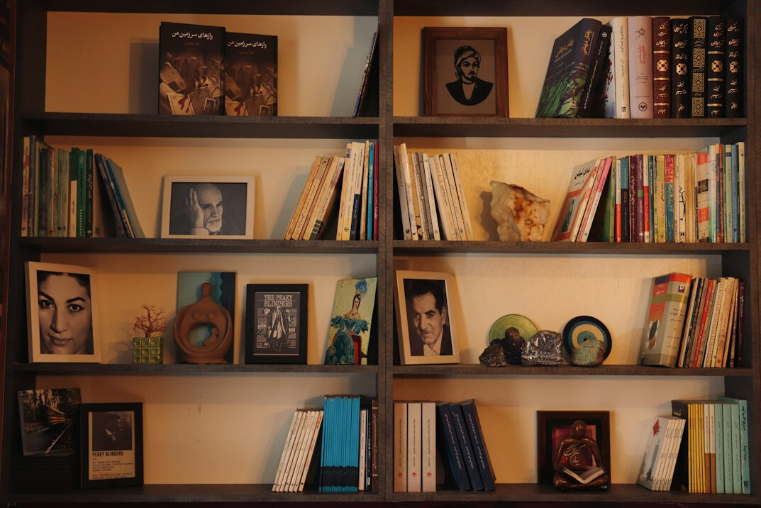 bookshelf with antique volumes